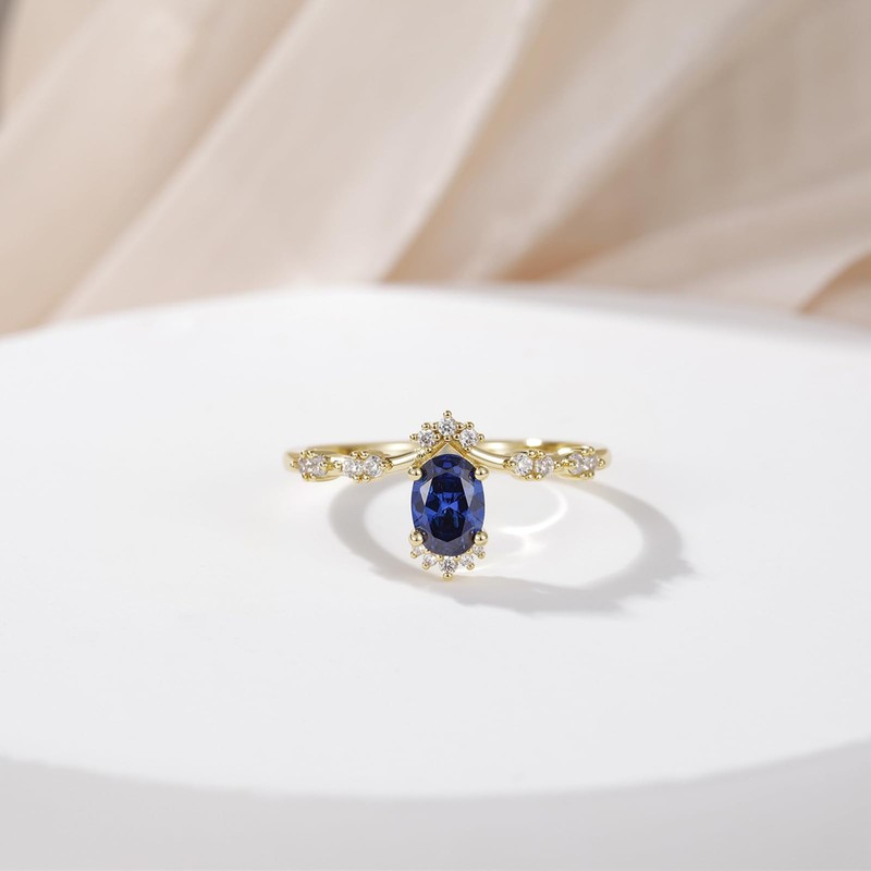 Gloffery 1CT Engagement Rings for Women Oval Cut Blue Created