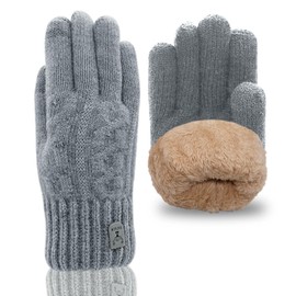 Long Keeper Winter Gloves Men Women Thicken Touchscreen Knitted Gloves Fleece Lining Thermal Warm Elastic Gloves for Driving Running Cycling (Light Grey)