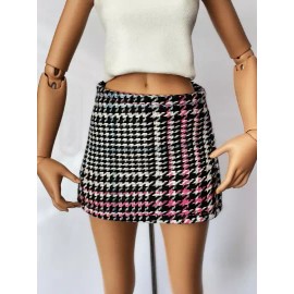 Minifee Mini Skirt in Pink Blue Off-White and Black Plaid 1/4 Scale Doll Clothes