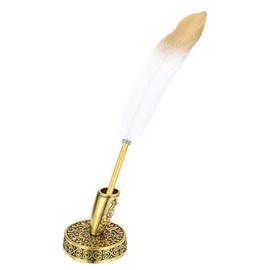 PATIKIL Feather Ballpoint Pen Bulk Metal Holder Black Ink Vintage Quill Pen for Office Wedding Sign, White