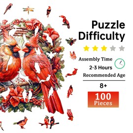 Jigfoxy Wooden Puzzles for Adults, Cardinal Wood Puzzles Adult, Unique Animal Shape Wooden Jigsaw Puzzles for Adults, Birthday Gifts for Puzzle Lovers, Family, Friend (S-8.4 * 8.3in-100 pcs)