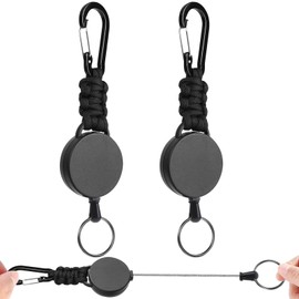 [Vencede] Reel Keychain, Elastic Reel Key Reel with Carabiner, Ultra Lightweight for Hanging Name Tags, Black 2 pack