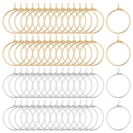 HOBBIESAY 60Pcs 2 Colors Stainless Steel Hoop Earring 15mm Silver Gold Earring Hoops Big Hoop Earrings for Women Circle Hoop Earrings Findings for DIY Dangle Hoop Earrings Making