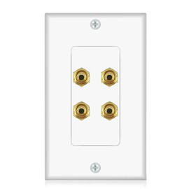 ICESPRING Banana Binding Post Two-Piece Coupler Inset Wall Plate for 2 Speakers Standard Single Gang WHITE