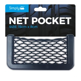 Simply NET01 Quality Storage Black Net Pocket, 15 x 8cm, Holding Phone Wallet Keys and Small Items, Attaching to Inside of Car Door, Tidy and Organized, Easily Fitted & Removed