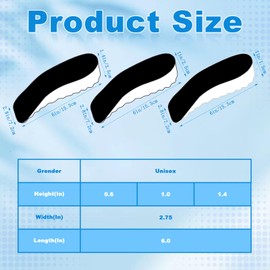 Glitopper 3 Pairs Orthopedic High Pads Height Increase Insoles Support Insoles Height Boosters Cushions for Men, Women (Black,0.6/1.0/1.4 Inch)