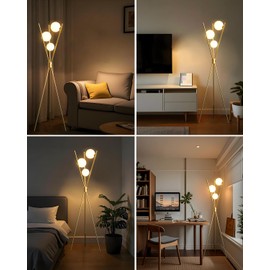 Lightdot Globe Modern Floor Lamp Stepless Dimmable Gold Tripod Standing Lamps with 3PCS 3000K G9 Bulbs Stable Based Mid Century Modern Floor Lamp for Living Room/Bedroom