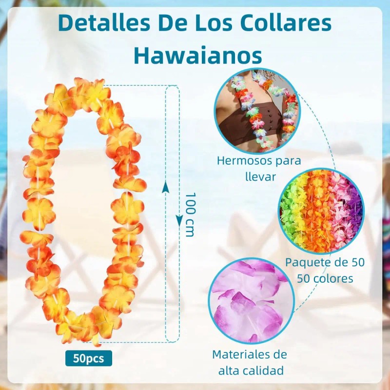 50pc Collares Hawaianos Flores Batucada Tropical Boda Fiesta