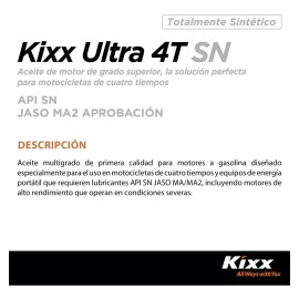 Aceite Moto Sintético Kixx Ultra 4t Sn/ma2 10w-40, 1l