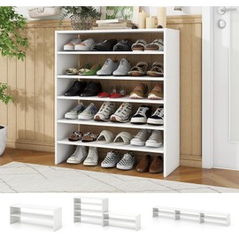 Tangkula 6-Tier Stackble Shoe Rack for Closet, Space Saving Wooden Corner Shoe Storage Shelf for 18 Pairs, 3-in-1 Adjustable White Shoe Organizer for Front Door Entryway
