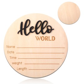 Wooden Baby Announcement Sign, 5.9 Inch Hello World Newborn Sign, Hospital Birth Stat Plaque, Hospitals, Homes, Nurseries, Suitable for Newborn Boys and Girls, Birth Souvenir (Black)