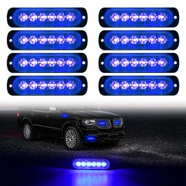 DIBMS LED Emergency Strobe Lights Bar 8x Blue 6 LED Strobe Warning Emergency Flashing Light Caution Construction Hazard Light Bar For Car Truck Van Off Road Vehicle ATV SUV Surface Mount