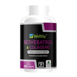 Wellthy Colágeno Resveratrol 300 Caps 1300mg Por Porción 600mg Colageno Cápsulas Veganas Gluten Free Sugar