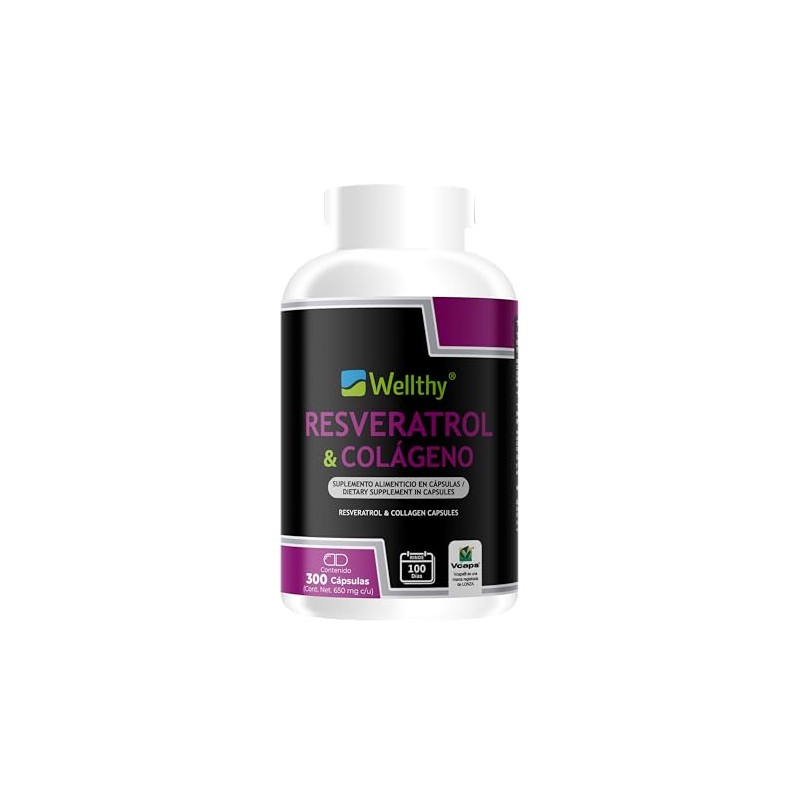 Wellthy Colágeno Resveratrol 300 Caps 1300mg Por Porción 600mg Colageno