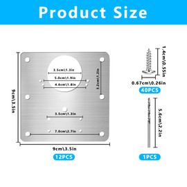12 Pcs Stainless Steel Cupboard Hinges, Brackets, 96 Screws & 2.5mm Drill bit, Kitchen Cupboards, Cabinets, Doors, Flat Fixing Joining Mending Plates Braces