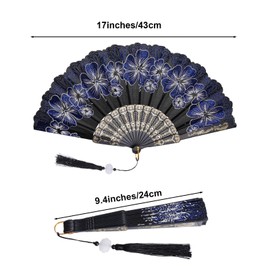 choyaxo Folding Hand Fan Flowers Pattern Handheld Chinese Folding Fan for Costume Weddings Dancing Party DIY Bridal Hand Fan (Blue)