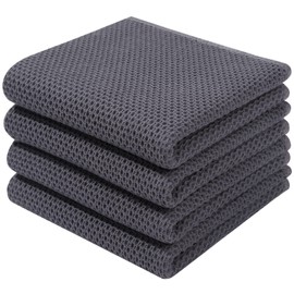 smiry Cotton Kitchen Dish Towels, 13" x 28", 4 Pack Waffle Weave Kitchen Towels, Ultra Soft Absorbent Quick Drying Dish Cloths, Dark Grey
