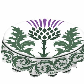 AOYEGO Green Thistle Flower Round Tablecloth 60 Inch Round Lace Curl Leaves Totem Heraldic Scotland Element Table Cloth Polyester Tablecloths for Home Decor, Parties, Picnic