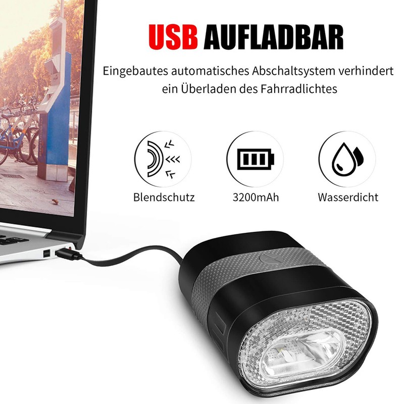 LED Bike Head Light USB Rechargeable Waterproof Front Light 3200mAh