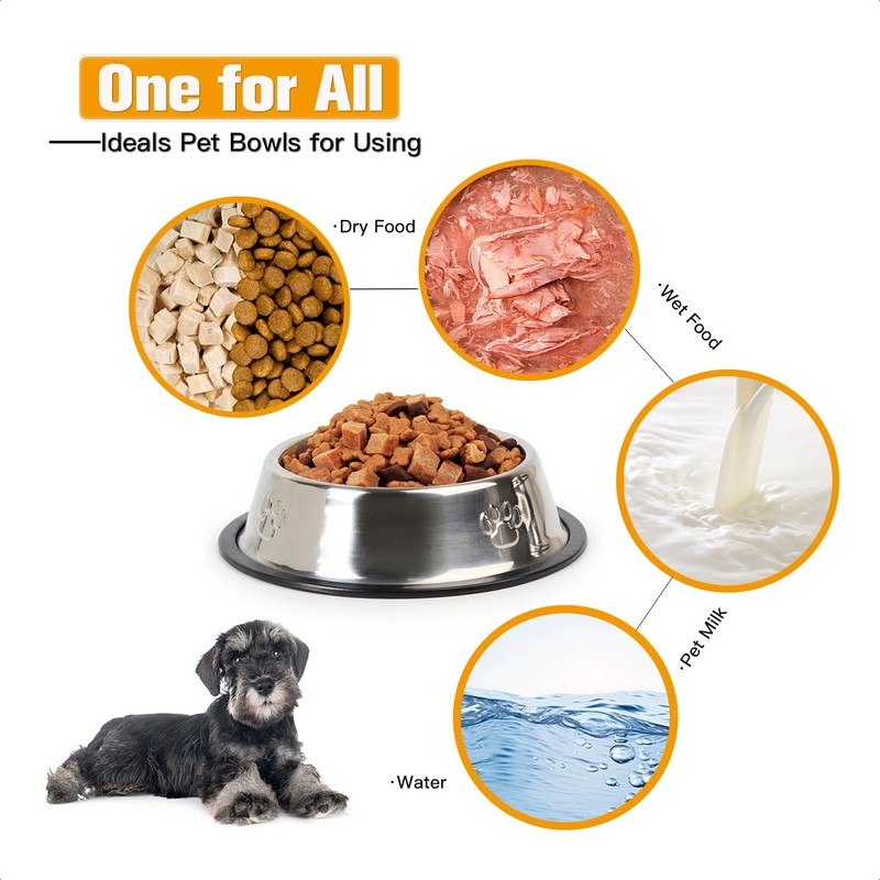 2 Pack Stainless Steel Dog Bowl Anti-Skid Non-Toxic Pets Food