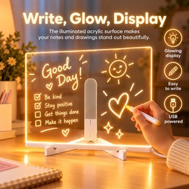 LED Acrylic Message Board for Drawing & Notes – 15 × 15 cm Erasable Light-Up Board with 7 Color Pens for Home & Gifts