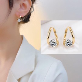 2 Pares Aretes de aro plata para mujer, aretes joyería de moda S925 circonita cúbica, aretes de cristal hipoalergénicos, regalos para Día de la Madre, Cumpleaños, Aniversario