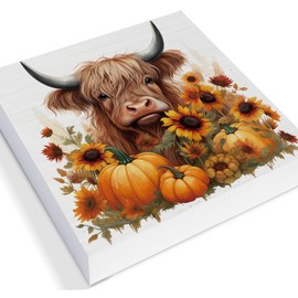 Fall Decor Pumpkins Sunflower Cow Decorations Rustic Fall Wooden Block Sign Home Indoor Decor 5 x 5 Inches
