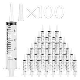 100 Pack 20mL Syringes, Plastic Syringes with Catheter Tip and Cap, Individually Sealed Feeding Syringe For Dogs, Measuring Syringe For Liquid, Scientific Labs, Refilling, Dispensing
