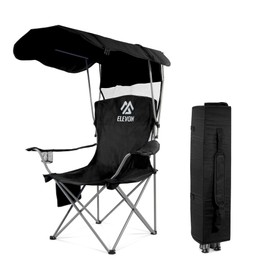 Elevon Camping Chair, Oversized Folding Chair with Canopy, Portable Outdoor Chair with Arms, Cup Holder and Carry Bag for Camping, Fishing, Beach, and Sports, Graphite