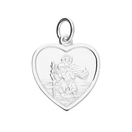 Sterling Silver Heart St Christopher Pendant necklace on a 18" Curb Chain Gift Boxed