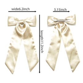 AOREAS 2Pcs Hair Bows for Women Soft Silky Stain Apricot Bow Hair Clips with Long Tail,Black Bow Alligator Hair Ribbon Accessories Party Wedding Prom Daily Wearing