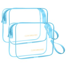 Icramsy Clear Makeup Bag,2 Pack TSA Approved Toiletry Bag Travel Toiletry Bag Hanging Makeup Cosmetic bag for Women Men (Blue)