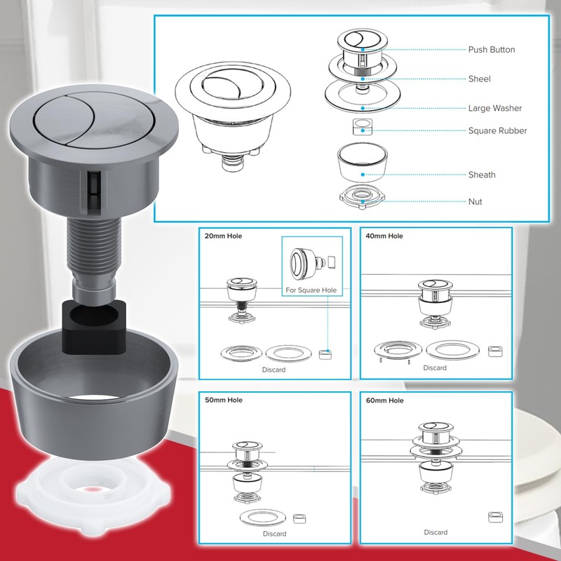 SPARES2GO Universal Toilet Cistern Dual Flush Push Button Kit for