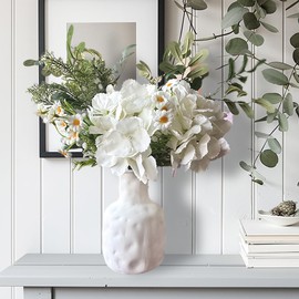 HappyFiller White Hydrangea Artificial Flowers in Vase,Fake Flowers,Flores Artificiales para Decoracion for Home Table Office Party
