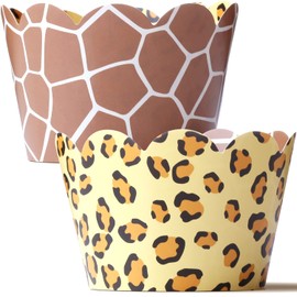 Leopard Cupcake Wrappers and Giraffe Cupcake Wrappers 48 Count - Cheetah Print - Leopard Party Supplies - Safari Cupcake Wrappers - Jungle Theme Party Supply - Baby Shower Decoration For Boy and Girl