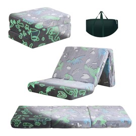 Kisdsa Foldable Floor Mattress for Kids,Folding Toddler Floor Nap Mat for Sleeping Daycare,Trifold Foam Mattress Floor Bed,Child Trifold Futon Sofa with Storage Bag,57''x23''(Glow Star)