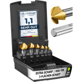 Pinava® Countersink Set HSS CutX 90° [Extra Sharp | 3-Side Shank] - Precise Countersink & Deburring for Wood, Metal, Plastic - Diameter 6.3-20.5 mm TiN Countersink Drill with Box