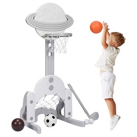 Costzon Kids Basketball Hoop, Toddler Sports Activity Center w/ 5 Adjustable Height Levels, Basketball Soccer Golf Game Set, Indoor Outdoor Basketball Hoop Set Best Gift for Baby Infant