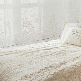 HiSnug Curtain White Net Curtain Jacquard Curtain Hollow Embroidery Curtain Voile Short Curtain Kitchen Door Corridor Curtain H 75 x W 150 cm - 1 Piece