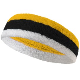 Couver Triple Color White Striped Sport Head Sweatband (1 Piece) - Yellow/Black/White