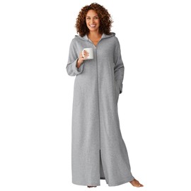 Dreams & Co. Women's Plus Size Long Hooded Fleece Sweatshirt Robe - 4X, Heather Grey