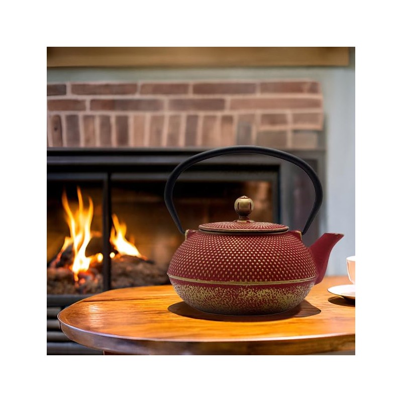 SECHUDO Cast Iron Teapot Tea Kettle with Stainless Steel Infuser
