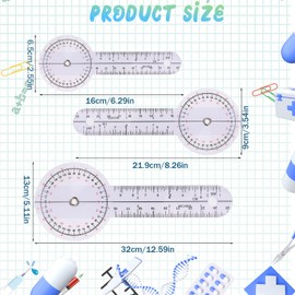 3 Pieces Goniometer Set 12 inch 8 inch 6 inch Goniometer Physical Therapy 360° Body Measuring Angle Ruler, Clear Plastic Goniometer for Measuring Range of Motion