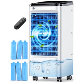 FANCOLE Windowless Portable Air Conditioners with 6 Ice Packs, 12H Smart Timer for Auto-off, 26Ft Remote, Top Fill Dual Tank, 3Speeds Evaporative Air Cooler, 70°Auto Swing Swamp Cooler Air Conditioner