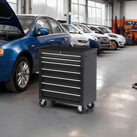 Tool Box with Wheels and Drawers, 7-Drawer Rolling Tool Chest, High Capacity Detachable Mobile Tool Storage Cabinet for Workshop, Garage, Mechanics and Repair Room (Black)