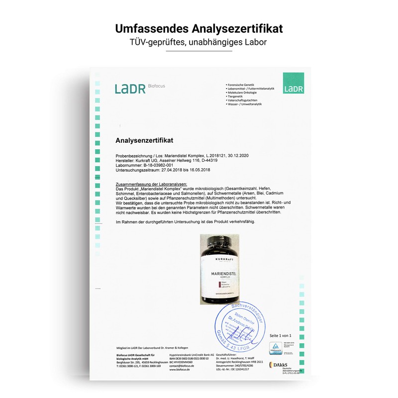 Kurkraft Milk Thistle, Artichoke, Dandelion, Desmodium, TÜV Laboratory Tested, 120