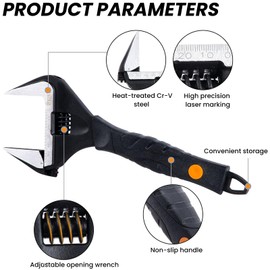 Sharp-tec 60mm Adjustable Spanner Set, 12 inch Wide Jaw Opening Adjustable Wrench, Shifting Spanners with Soft Grip, 310mm Plumbing Tools Set for Plumbers