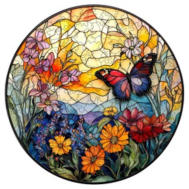 SECOGM Wooden Puzzles for Adults - 200 Pieces Wooden Puzzle Stained Glass Butterfly - Unique Animal Shape Wood Cut Puzzles - Eco-Friendly Home Office Decor (M-11.4 * 11.3in)