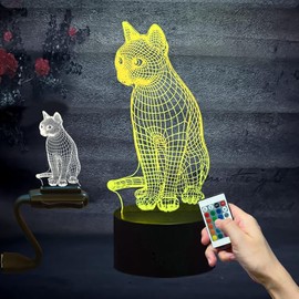 Yan-tech Cute Creative Cat Creative 3D Night Light for Kids Smart Touch Remote Control 16 Colors Flashing Visual Desk Decoration Lamp Birthday Gifts for Boys Girls
