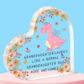 QMVMV Funny Granddaughtersaurus Gifts Granddaughter Acrylic Plaque from Granddad Grandma Christmas Birthday Gifts for Granddaughter